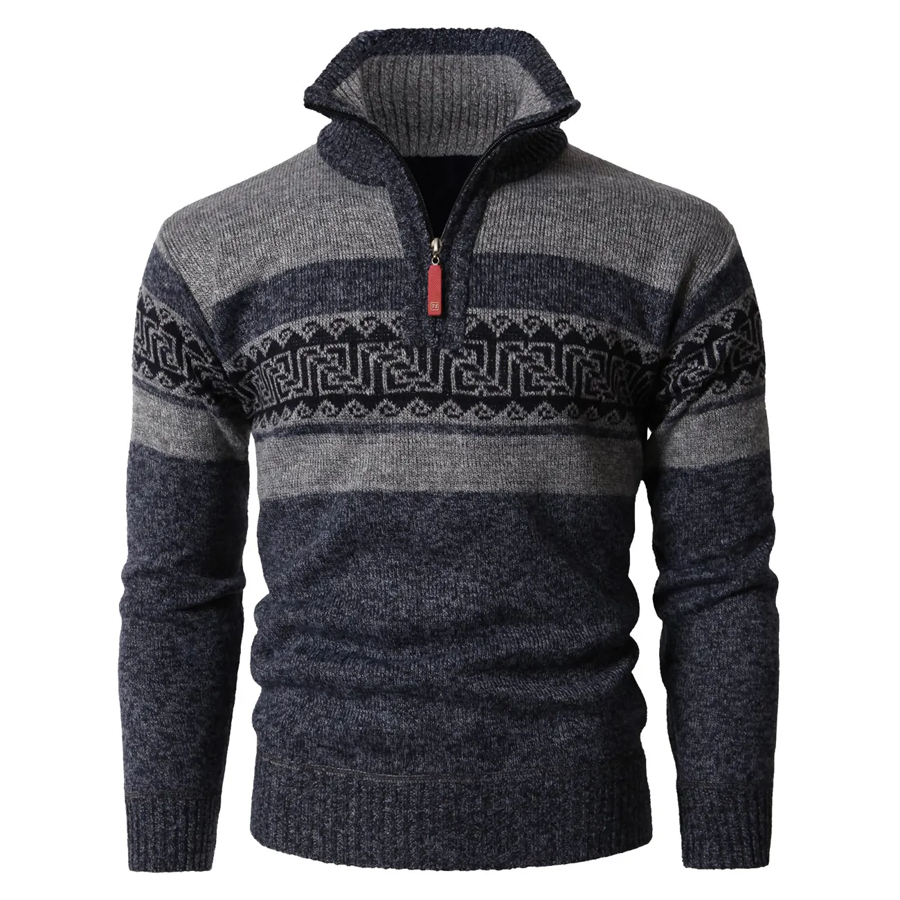 Modern Design Long Sleeve Zip Pullover Mens Turtleneck Knit Sweaters