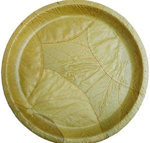 Assiettes jetables en feuilles de bambou, rondes, brunes, biodégradables, écologiques, vaisselle, lot de 10 - Product Image 4