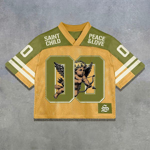 ออกแบบเสื้อเจอร์ซีย์สตรีทแวร์โอเวอร์ไซส์ของคุณเอง เสื้อเจอร์ซีย์คอวีแบบยูนิเซ็กซ์ ระบายอากาศได้ดี สไตล์เรโทร ผ้าตาข่ายทรงหลวม สตรีทแวร์ - Product Image 4