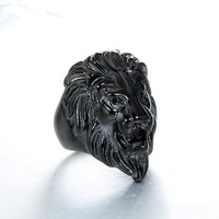 Bague Hisera en acier inoxydable plaqué or avec zircon, tête de lion, style hip-hop, bijoux de mode unisexe