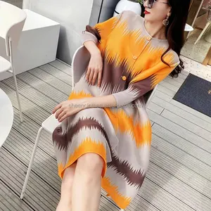 Korean Supplier One Size Fits All Oversize Loose Pleated Vestidos Casual Dress Button Up Yellow Indian Dress Party Wear