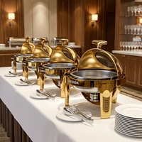 LIYUNDA Fabrik Maßgefertigter 6L Speisenwärmer Gold Silber Optisch Ansprechender Edelstahl Runder Roll-Top Chafing Dish für Restaurant Hochzeit