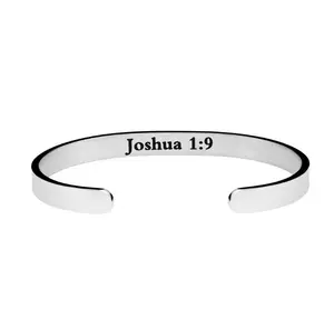 Joycuff High Polished 316l Stainless Steel Silver Plated Positive Text Printed Open Cuff Bracelet
