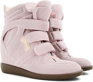 Baskets compensées pour <span class=keywords><strong>femme</strong></span> en daim rose à <span class=keywords><strong>talon</strong></span> haut, plateforme, bout rond, triple bride, fermeture auto-agrippante, style <span class=keywords><strong>tennis</strong></span>, décontractées - Product Image 3