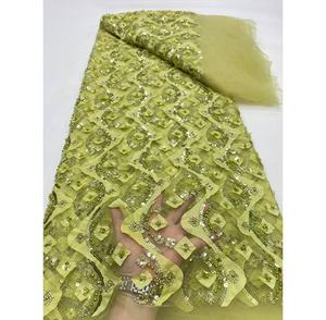 Tissu Dentelle de <span class=keywords><strong>Luxe</strong></span> Tissu Brocart En Dentelle De <span class=keywords><strong>Luxe</strong></span> De Haute Qualité Cordon Français Blanc Perlé Tulle Tissu - Product Image 1