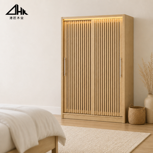 <span class=keywords><strong>Armario</strong></span> de Puertas Corredizas de Roble Claro con Dos Puertas Acanaladas para Almacenamiento en el Dormitorio, Ensamblaje Fácil - Product Image 2