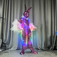 Costume de lapin réfléchissant LED multicolore en PVC, personnalisable, violet, taille unique, pour fête interactive, parc d'attractions