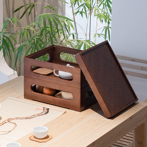 Chinese Style Bamboo <b>Storage</b> Box <b>With</b> Lid Multi Layer Desktop Organizer For Study Room Or <b>Dressing</b> <b>Table</b> Solid Wood Furniture - Product Image 1