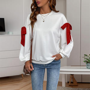 2025 Nueva <span class=keywords><strong>Sudadera</strong></span> con capucha <span class=keywords><strong>blanca</strong></span> de manga larga con cuello redondo y decoración de lazo dulce informal - Product Image 3