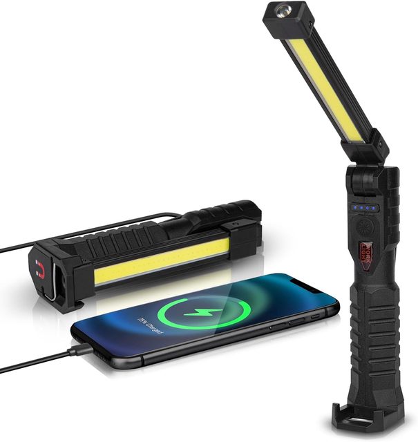Rechargeable Slim Folding COB LED Work Light Portable 500 Lumen Double-Sided Magnetic Flashlight for Auto Repair