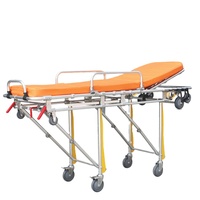 Brancard d'ambulance en aluminium réglable en hauteur, pliable manuellement, à niveaux multiples, pour transfert d'urgence avec glissière pour les jambes