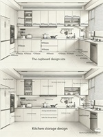 Cuisine en U de couleur anthracite mate avec crédence en marbre noir et réfrigérateur à écran tactile, étagères ouvertes à LED, armoires de cuisine sur mesure