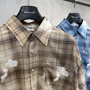 Camicia a Quadri con Bottoni e Stampa Grafica a <span class=keywords><strong>Ragno</strong></span>, Logo Personalizzato, Stile Streetwear Casual, T-Shirt Corta a Righe per Uomo - Product Image 3