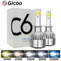 Phare LED COB Gicoo C6 avec ventilateur 36W 6000K en aluminium IP67 étanche 7600LM Nouveau 12V pour voitures/motos (H4/H1/H3/H7/9005-9012)