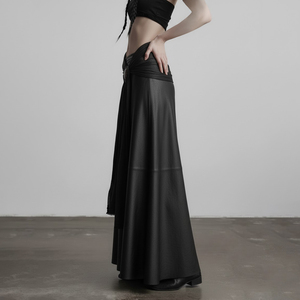 กระโปรงมิดิทรงพลีทผ้าโพลีเอสเตอร์สไตล์พังก์สำหรับผู้หญิง แต่งระบายแบบรัดรูป สไตล์ดาร์กโกธิค สตรีทแวร์ ผูกด้านข้าง - Product Image 4