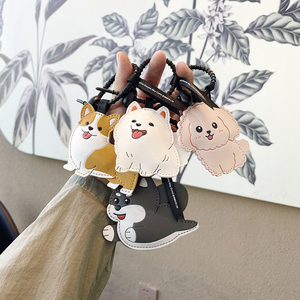 QYS Cute Puppy Leather Keychain Zinc Alloy Dog <b>Bag</b> Charm Metal <b>Key</b> <b>Ring</b> Custom Gift - Product Image 2