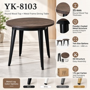 Mesa de Restaurante Redonda con Tapa de Madera GDRS YK-8103, Estilo Moderno de Mediados de Siglo, Patas de Metal Negro, Mesa de Comedor, Envío en EE. UU. - Product Image 4