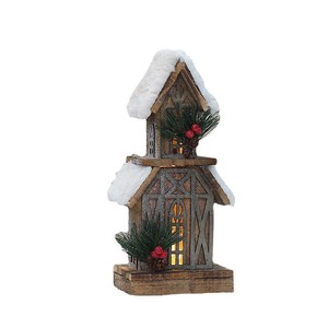 Cabanes en bois carbonisé éclairées, toit enneigé, décorations de Noël, forme de maison, artisanat décoratif - Product Image 5