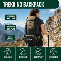 Sac à dos personnalisable 55L en polyester imperméable avec cadre interne pour randonnée, camping, voyage, extérieur, avec housse de pluie de sécurité incluse, Burnt Bag