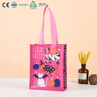 Sac en non-tissé rose personnalisé avec motif chat d'Halloween, imprimé intégral vibrant, sac à main pour cadeaux de fête saisonnière