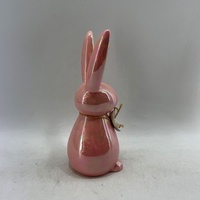 Lapin rose en céramique, 1 pièce, avec décoration fleurs