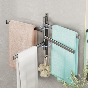 Portasciugamani da bagno <span class=keywords><strong>nero</strong></span> a 4 bracci appendiabiti organizzatore portasciugamani girevole a parete in alluminio - Product Image 2