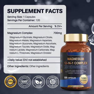 OEM ODM Complexe de Magnésium 700mg 12 Formes (Glycinate, Citrate, Malate, etc.) 120 Capsules GMP Halal ISO Vegan - Product Image 3
