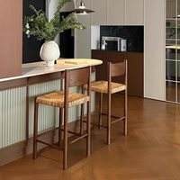 Tabouret de bar haut vintage en bois de hêtre de style mid-century avec dossier arqué, chaise de salle à manger Wabi-sabi, chaise d'îlot tressée en corde pour café et restaurant