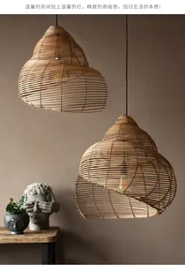 Japanse Stijlen Woonkamer Hangende Lampenkap Rotan Hanglamp Covers Handgeweven Rotan Lampen Antieke Bamboe Kroonluchter Rond
