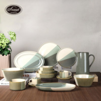 SWT Promotion : Assiettes en céramique vintage pour événements de mariage, services de vaisselle en New Bone China, ensembles d'assiettes en porcelaine à motifs floraux verts