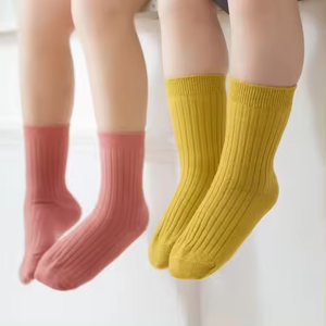Милые 100% хлопковые носки для детей с двойной иглой, трикотажные летние однотонные носки с логотипом на заказ - Product Image 2