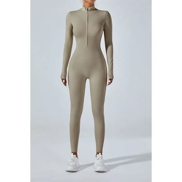 Hochwertiger Damen-Sport Reißverschluss-Jumpsuit Abnehmen elastisch Damen Fitness-Lauf-Reiss-Yoga-Jumpsuit