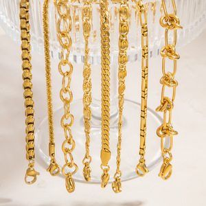 กำไลข้อมือสแตนเลสสตีลชุบทอง 18K ดีไซน์เรขาคณิตแบบโซ่คิวบา เครื่องประดับแฟชั่น - Product Image 4