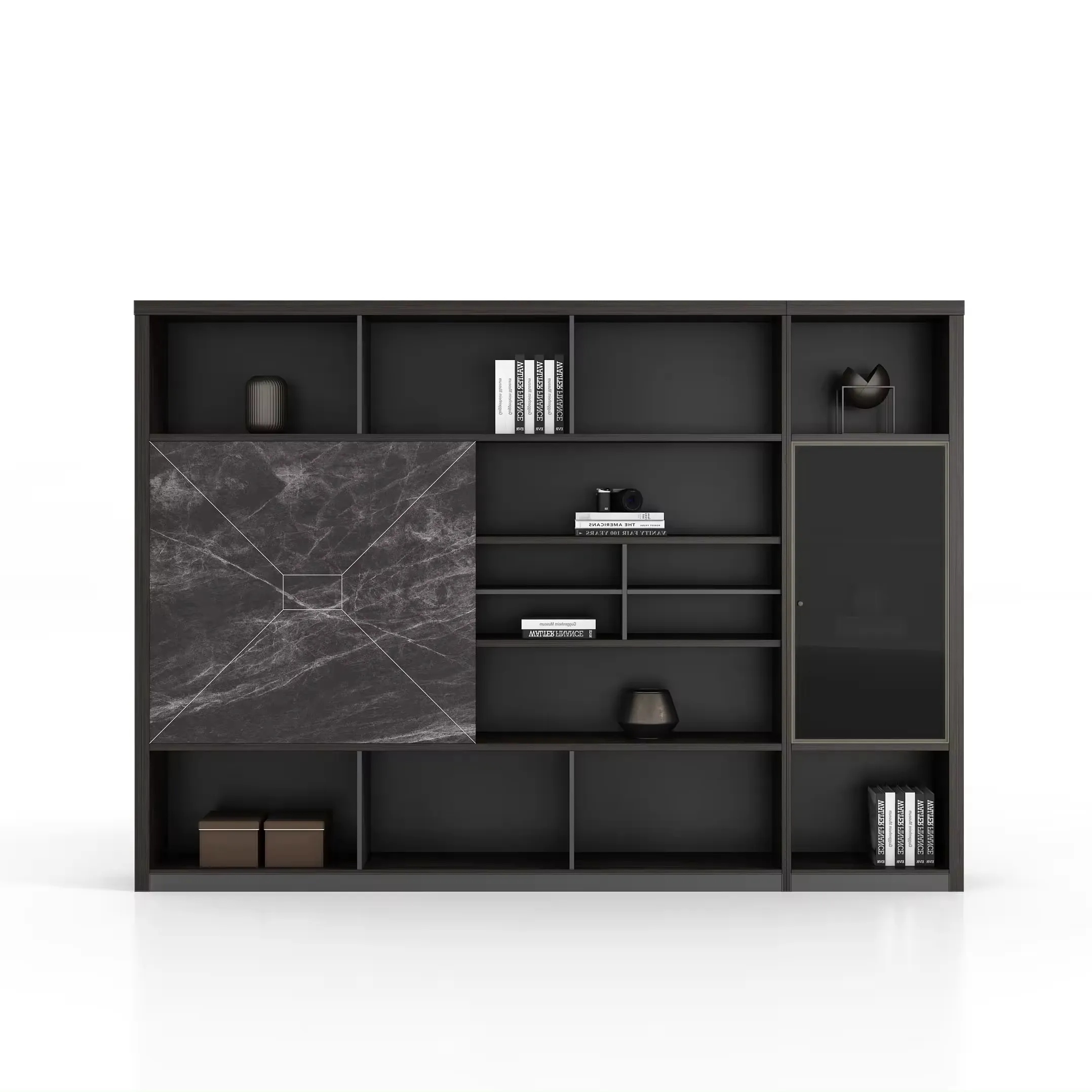 Современный дизайн швейцарский орех, роскошный шкаф для хранения документов со стеклянной дверью, деревянный офисный шкаф