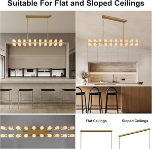 Crystal Rectangular Chandelier for Dining Room and Home <strong>Office</strong> Modern Adjustable Pendant <strong>Light</strong> <strong>Fixture</strong> with LED - Product Image 5