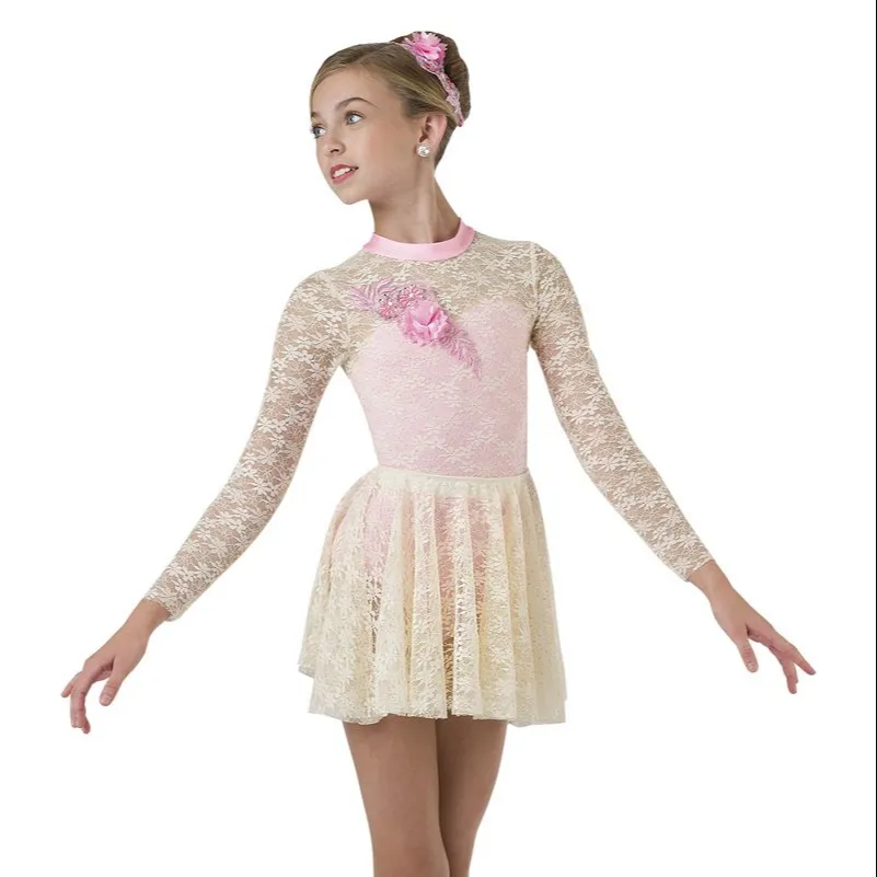 Vestido de baile de encaje de marfil para mujeres y niñas, traje de baile de ballet moderno, vestido lírico