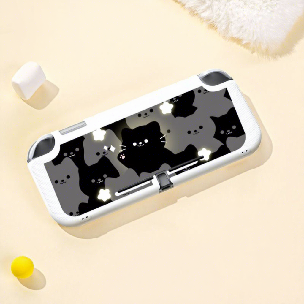 Funda suave y agradable al tacto [white-black cat star]-lite con cordón.