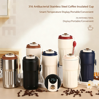 Nouvelle mode 316 tasse de voyage isolée en acier inoxydable couvercle d'affichage de la température bouteille de flacon à vide avec source de lumière LED
