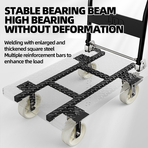 Chariot à main pliable de haute qualité en gros d'usine, chariot à plateforme à 4 roues, chariot à roulettes, OEM personnalisable, capacité de 175 à 300 kg, 1 an - Product Image 2