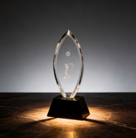 Trophée de golf personnalisé en cristal K9 en forme de feuille, gravé au laser et poli, pour le champion du tournoi de golf