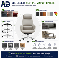Chaise de bureau de direction Aston moderne de luxe ergonomique à dossier haut en cuir véritable, réglable en hauteur, pivotante, chromée, pour hôtel et chambre