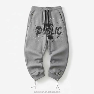Pantalons de survêtement décontractés pour hommes de haute qualité, hiver, épaissis, taille élastique, style hip-hop, coupe ample, mi-longueur, avec motif de lettres - Product Image 1