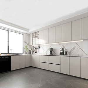 Gabinetes de <span class=keywords><strong>Cocina</strong></span> Modernos en Forma de L sin Tiradores, con Estantes Abiertos y Puertas de MDF, Armarios de <span class=keywords><strong>Cocina</strong></span> Personalizados de Fábrica - Product Image 2