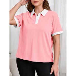 Fisoew Womens <b>Plus</b> <b>Size</b> Summer Polo Shirt Short Sleeve Collared Loose Tunic Cotton Breathable Casual Top - Product Image 2