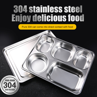 Vente en gros de plateau de restauration rapide divisé en acier inoxydable 3/4/5 compartiments, assiette divisée avec séparateur