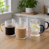 Tasse à café en verre à motif martelé, poignée multicolore, verre à boire en borosilicate résistant à la chaleur pour la cuisine, les fêtes, les cadeaux