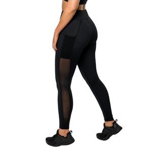 Pantalons de yoga pour femmes Leggings Solid Sexy Mesh Sportswear Fitness Gym Spandex Fabric Four-Way Stretch Breathable with Pockets - Product Image 1