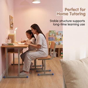 Ensemble de bureaux doubles pour étudiants personnalisés, chaises ergonomiques réglables en hauteur, mobilier scolaire confortable pour bibliothèque - Product Image 3
