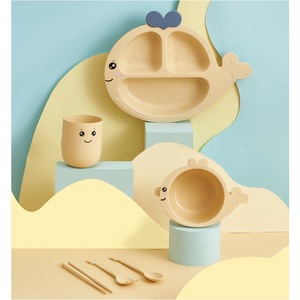 6件套儿童麦草喂养训练碗婴儿分离餐盘儿童餐具套装 - Product Image 3