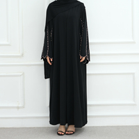 Abaya Noire de Luxe Loriyya 2025 de Dubaï pour Femme, Robe Musulmane Cardigan Perlé Diamant, Abaya Ouverte sur le Devant, Vêtement Islamique